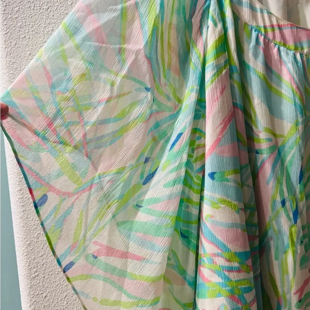 Lilly Pulitzer 100% Silk Pastel Tropical Print Oversize Tunic Dress M Coastal